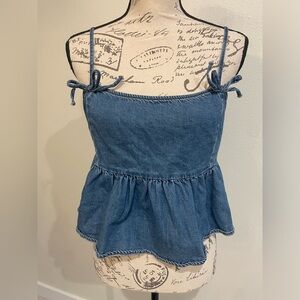 American Eagle Outfitters Blue Tie Front Peplum Camisole 100% Cotton EUC